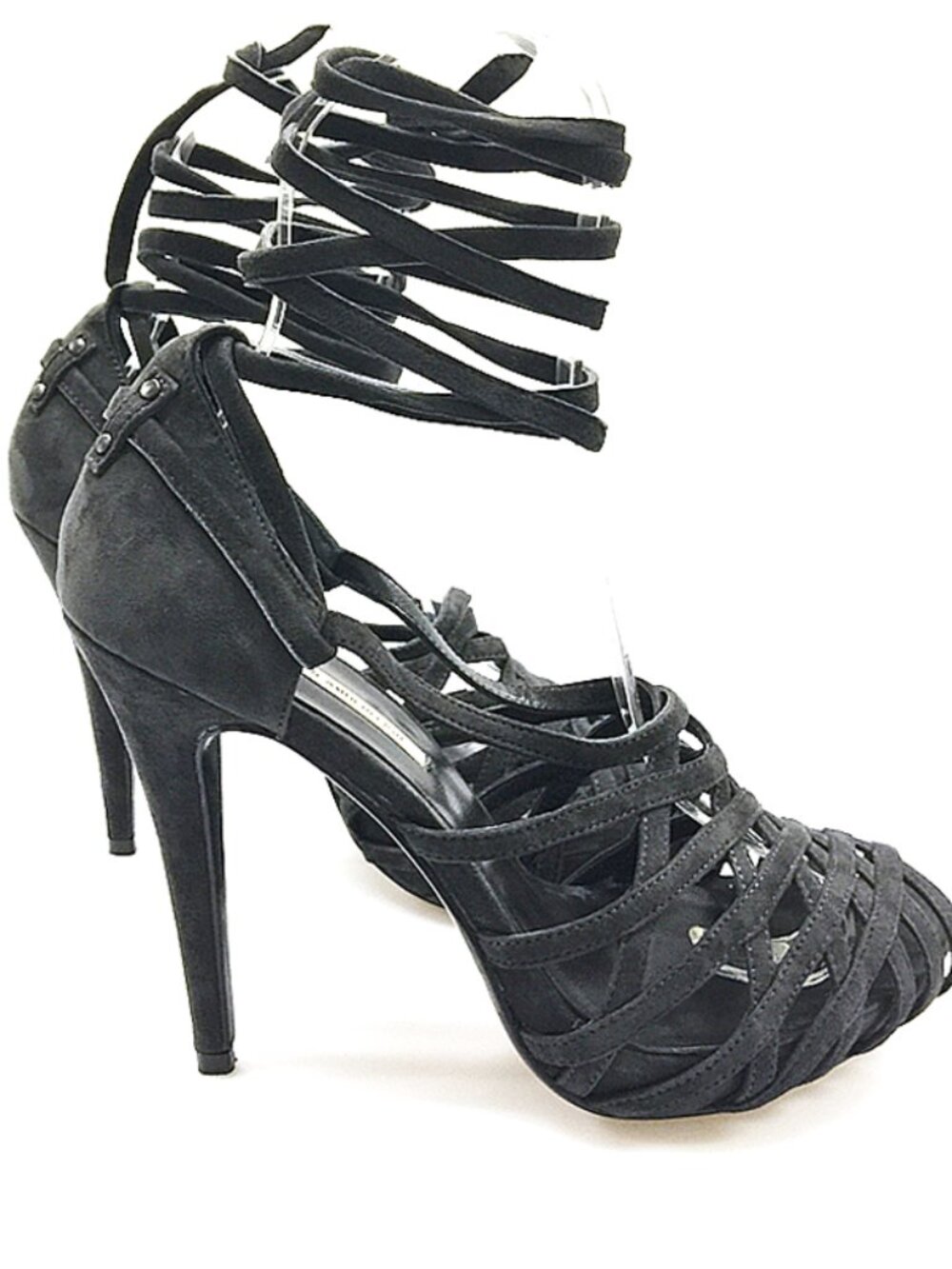 New Dark Grey Genuine Suede Leather Stiletto Heels NYC Designer Handmade